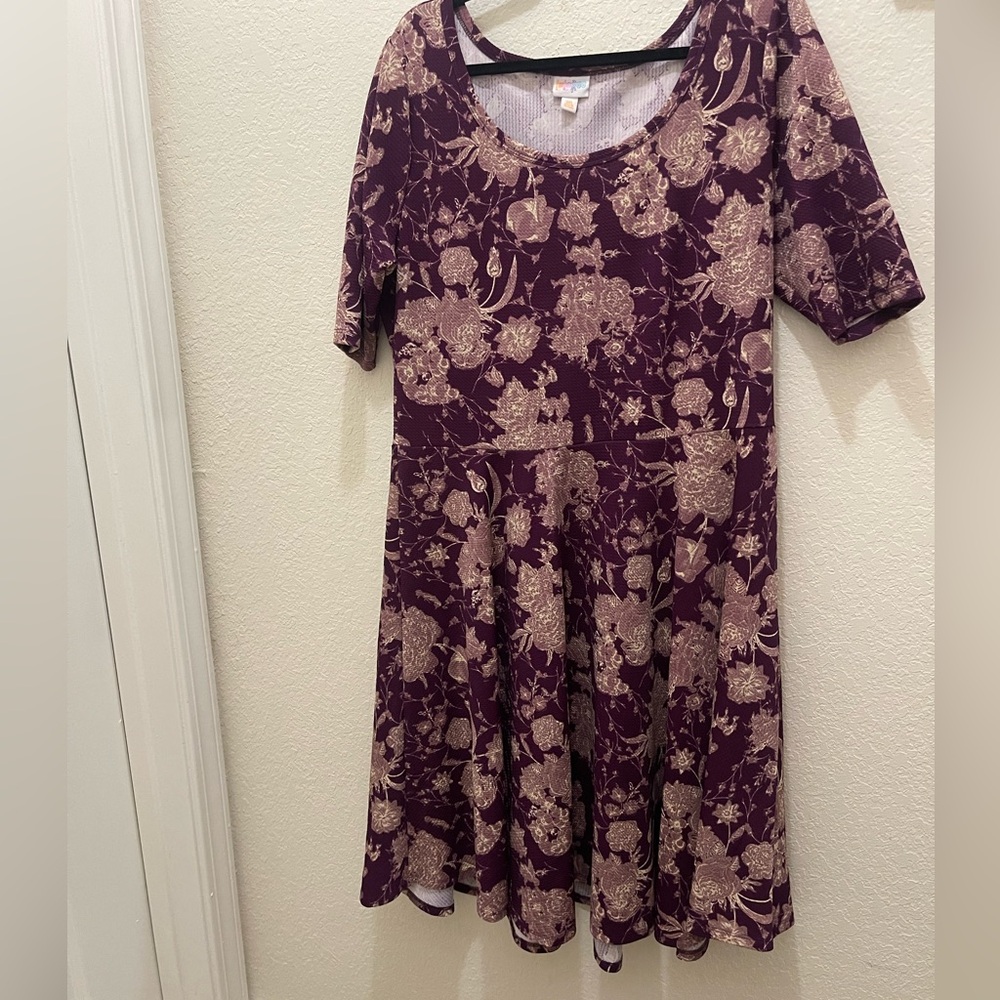 LuLaRoe Purple Floral Scoop-Neck Midi Dress